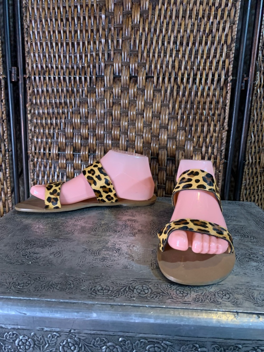J. Crew Leopard Print Pony Hair Sandals Size 8
